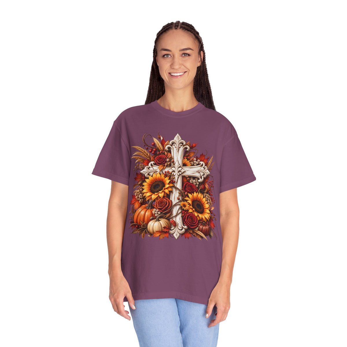Autumn Harvest Cross and Sunflower T-Shirt