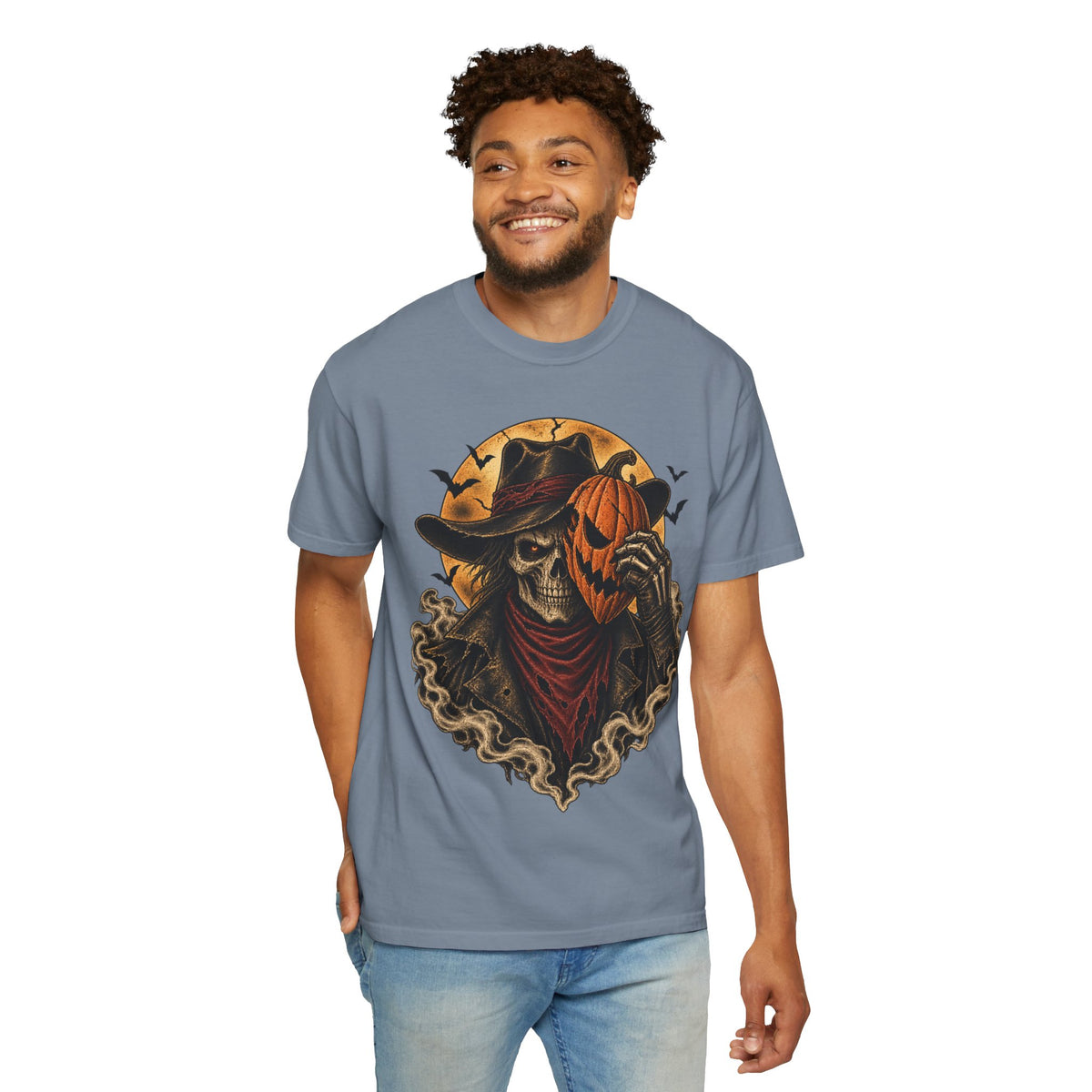 Skeleton Cowboy with Pumpkin Mask T-shirt | Halloween Western Skull Tee