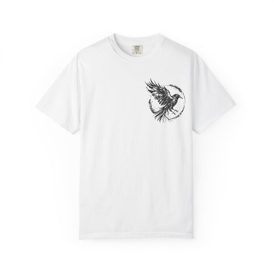 Black Raven Illustration T-shirt | Ink Circle Back Print