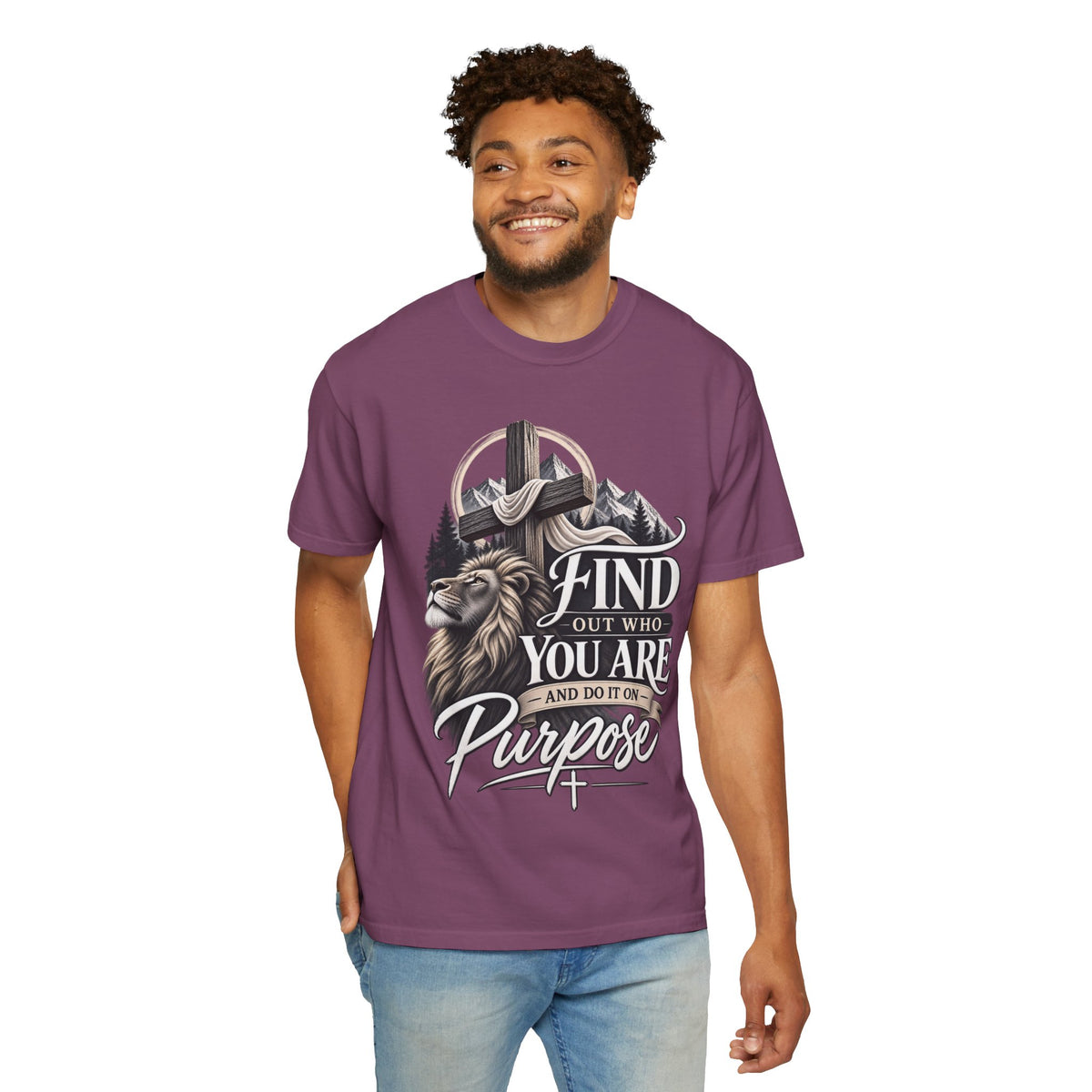 Find Out Who You Are Purpose T-Shirt — Inspirational Christian Mountain & Cross Tee