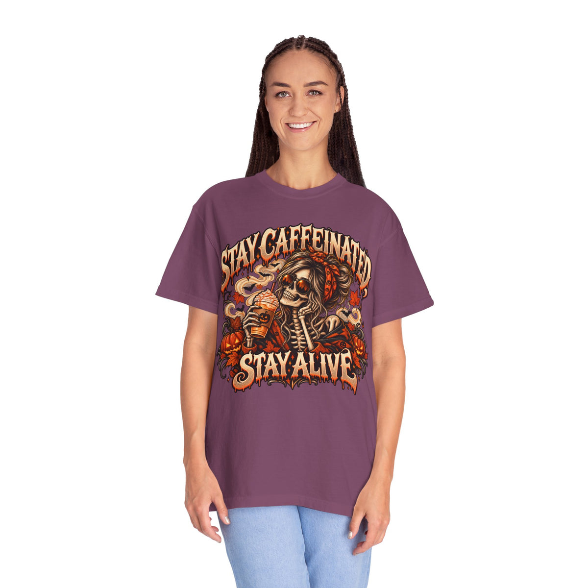 Stay Caffeinated Stay Alive Hers T-Shirt — Skeleton Coffee Graphic Tee