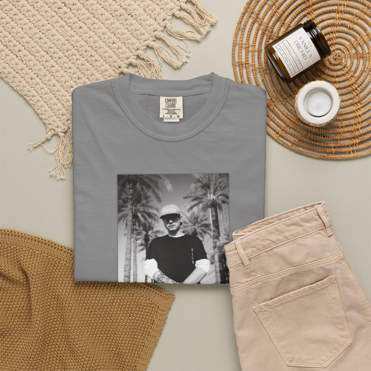 Graphic T‑Shirt — Black & White Palm Photo Tee