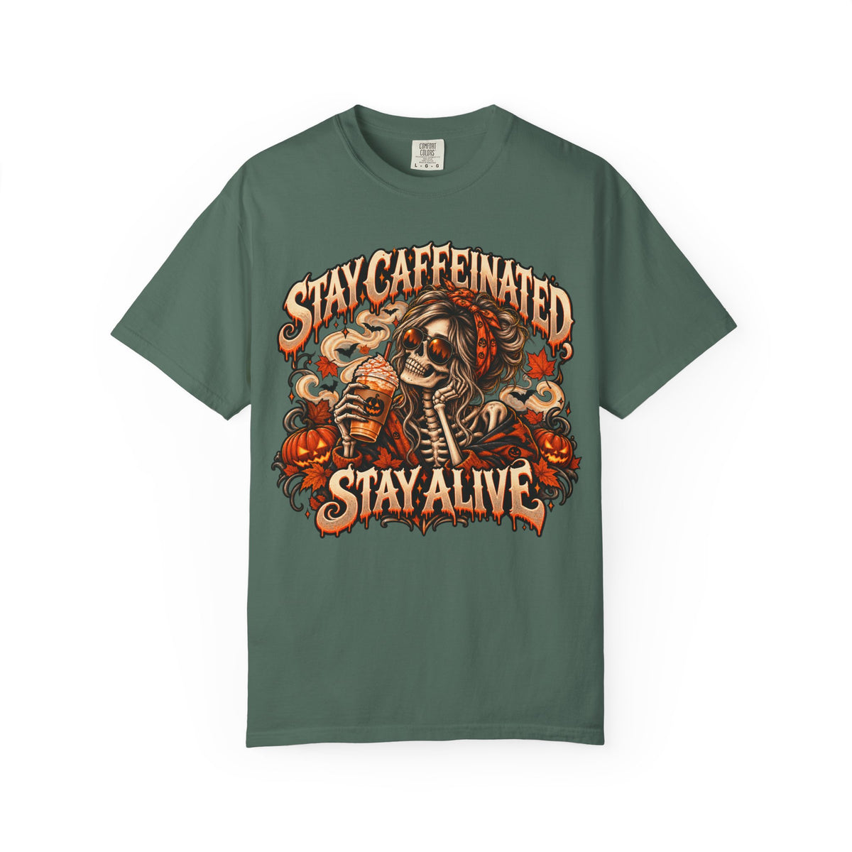 Stay Caffeinated Stay Alive Hers T-Shirt — Skeleton Coffee Graphic Tee