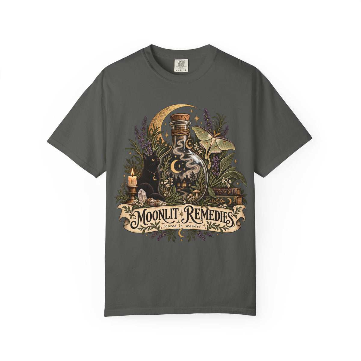 Moonlit Remedies T-Shirt — Vintage Apothecary Potion Graphic Tee