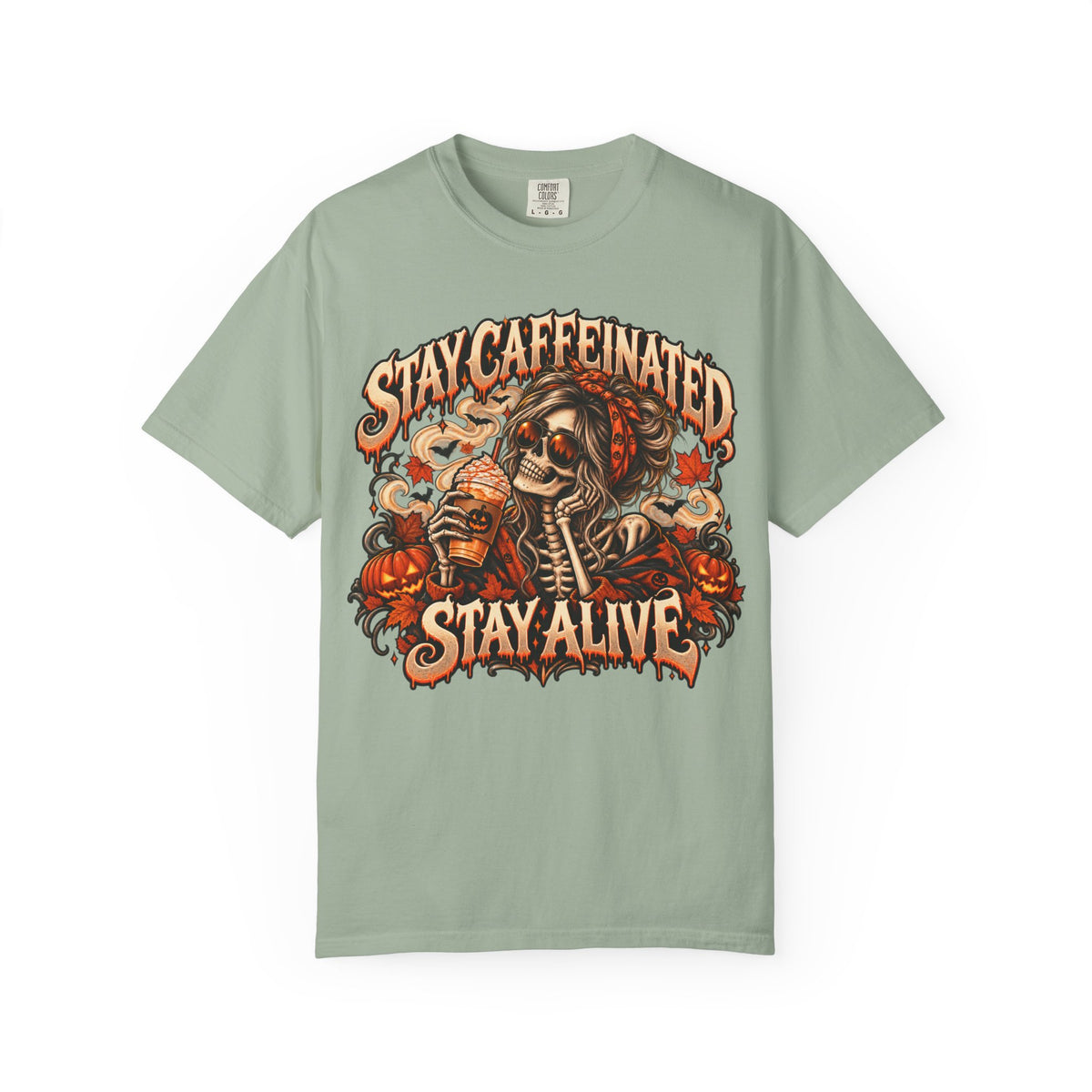 Stay Caffeinated Stay Alive Hers T-Shirt — Skeleton Coffee Graphic Tee