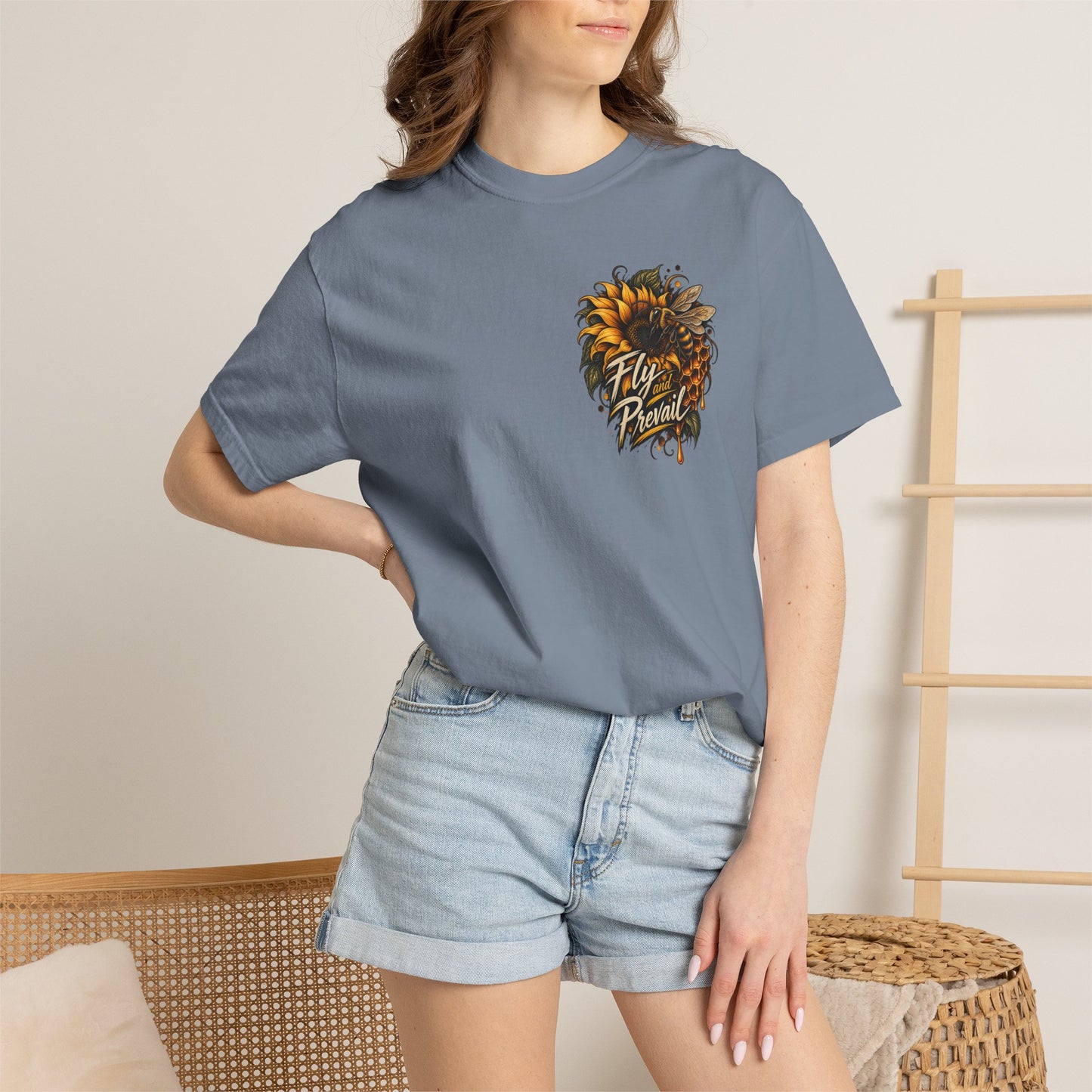 Fly and Prevail Graphic T-Shirt — Sunflower & Bee Illustration
