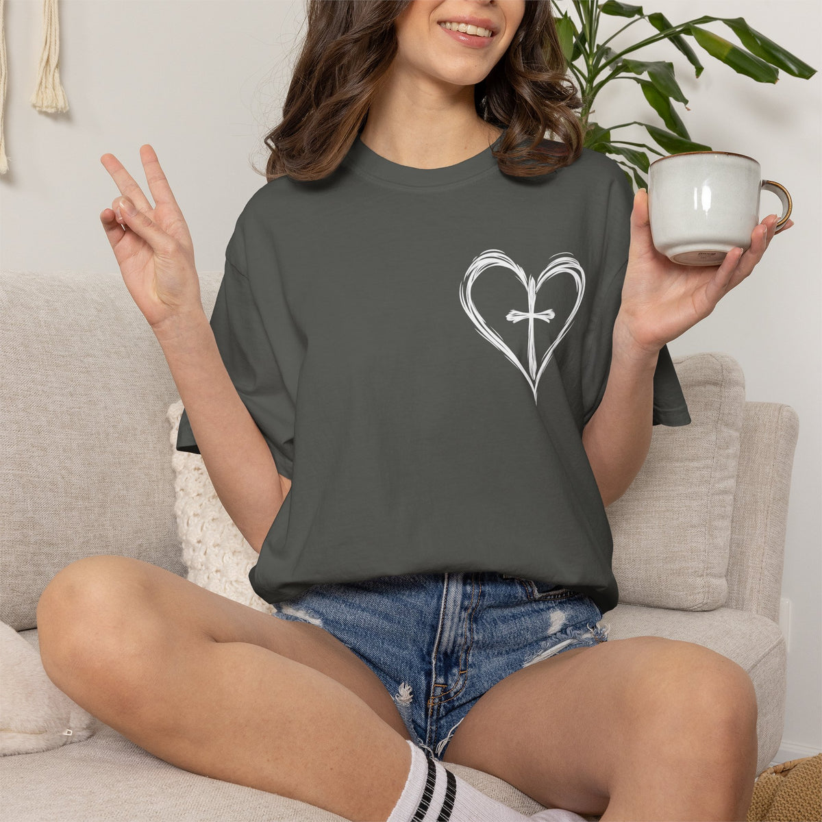 Cross Heart T-Shirt — Brushstroke Cross Graphic Christian Tee