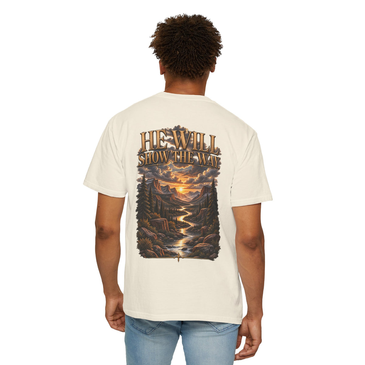 Psalm 23 Compass T-Shirt — "He Will Show The Way" Scenic Graphic Tee