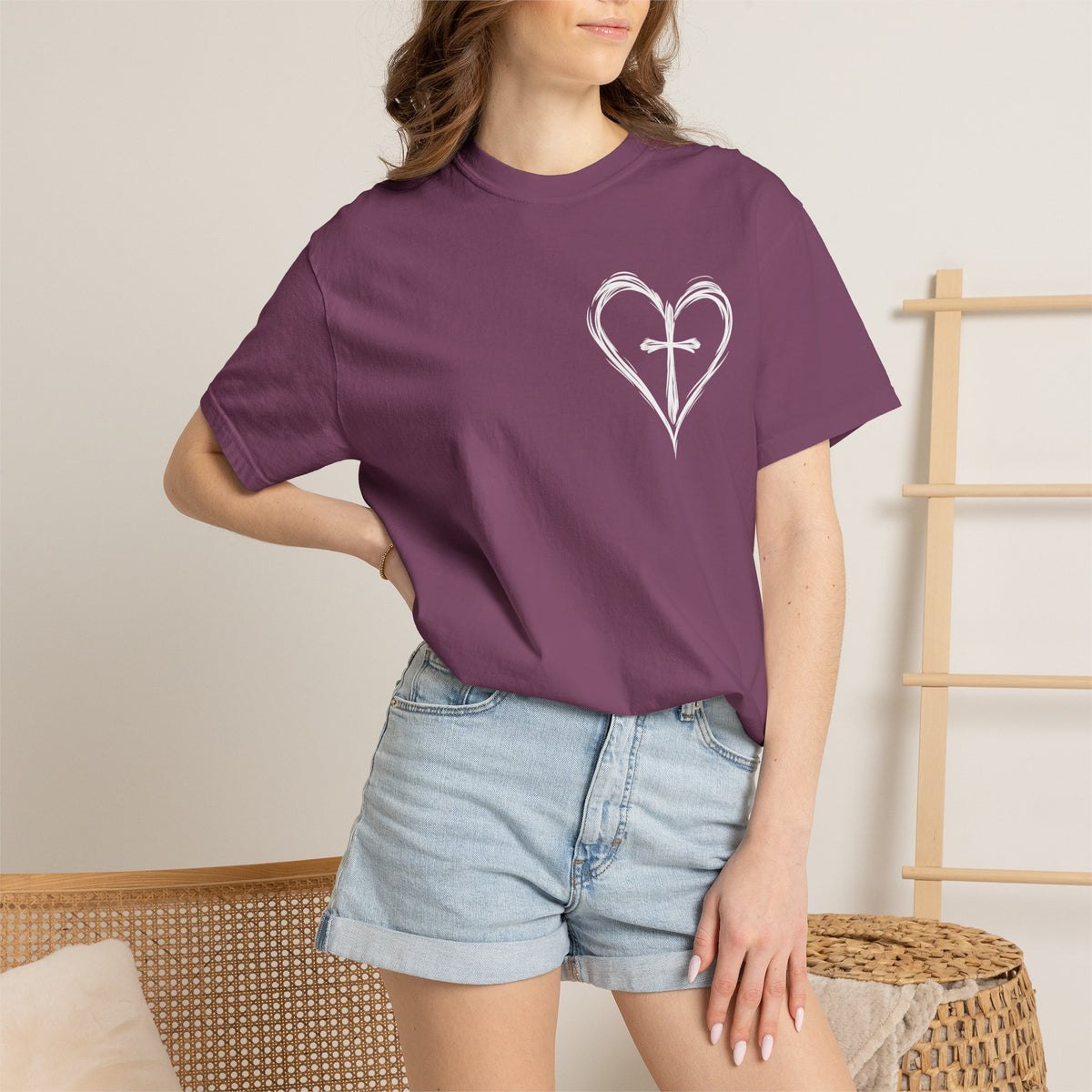 Cross Heart T-Shirt — Brushstroke Cross Graphic Christian Tee