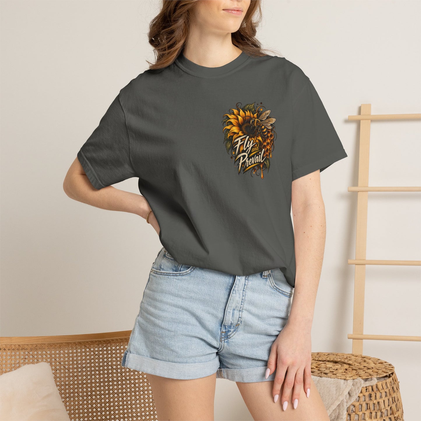 Fly and Prevail Graphic T-Shirt — Sunflower & Bee Illustration
