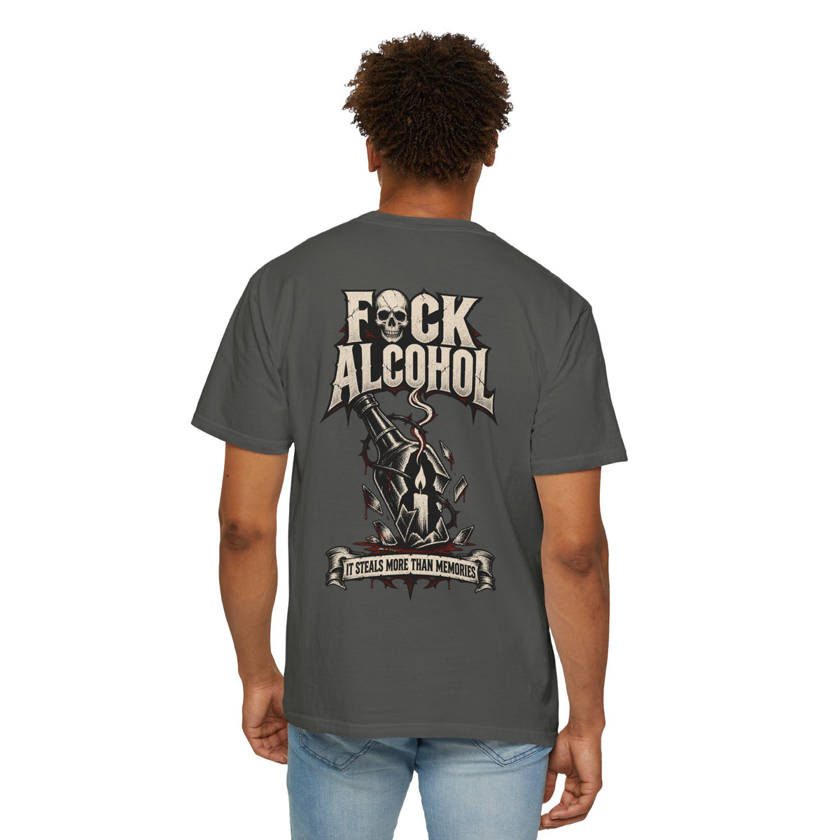 F*ck Alcohol graphic T-Shirt | Broken Bottle illustration
