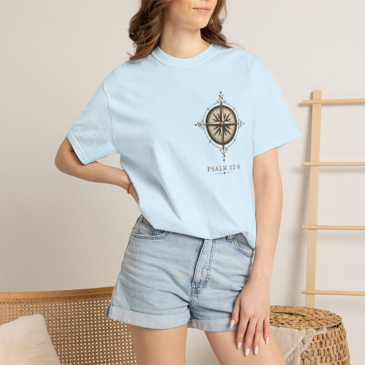 Psalm 23 Compass T-Shirt — "He Will Show The Way" Scenic Graphic Tee