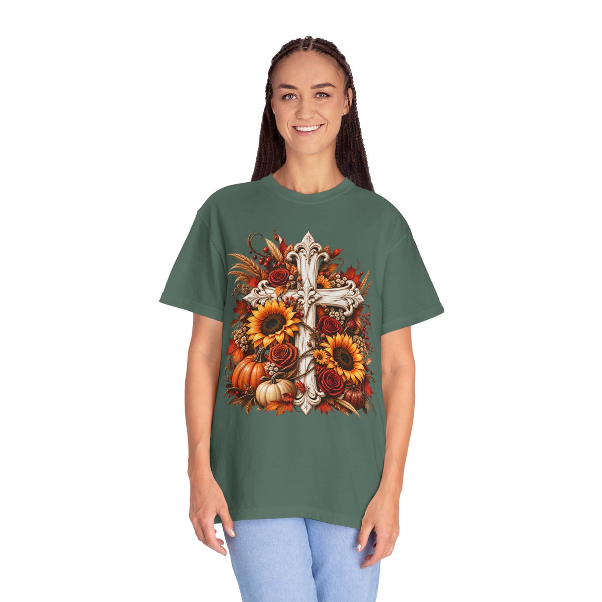 Autumn Harvest Cross and Sunflower T-Shirt