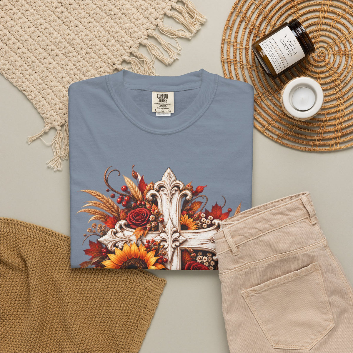 Autumn Harvest Cross and Sunflower T-Shirt
