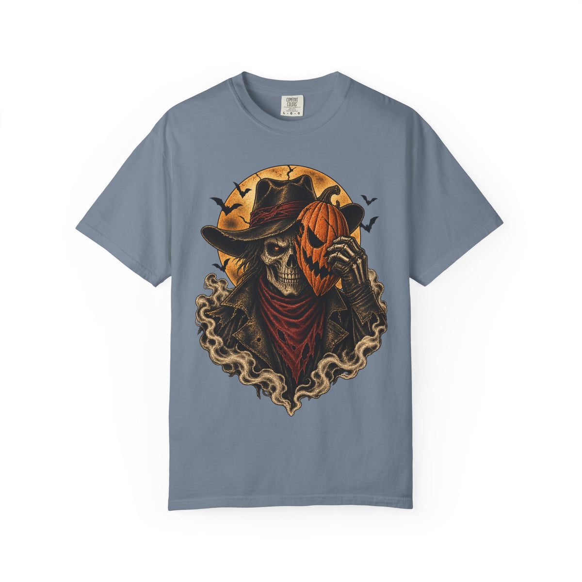 Skeleton Cowboy with Pumpkin Mask T-shirt | Halloween Western Skull Tee