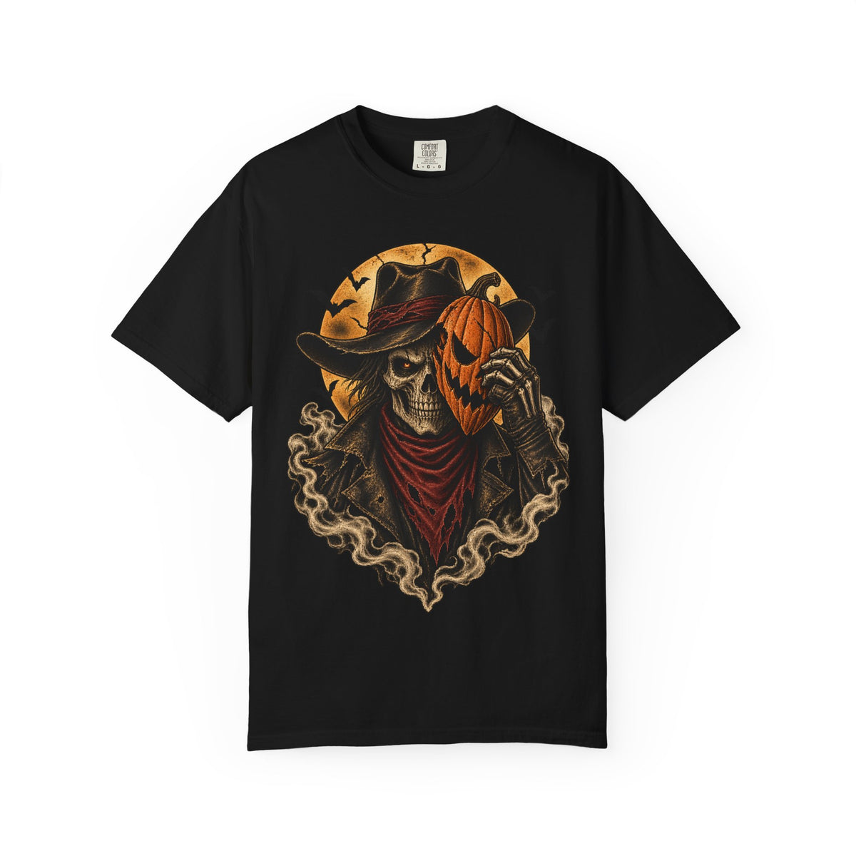 Skeleton Cowboy with Pumpkin Mask T-shirt | Halloween Western Skull Tee