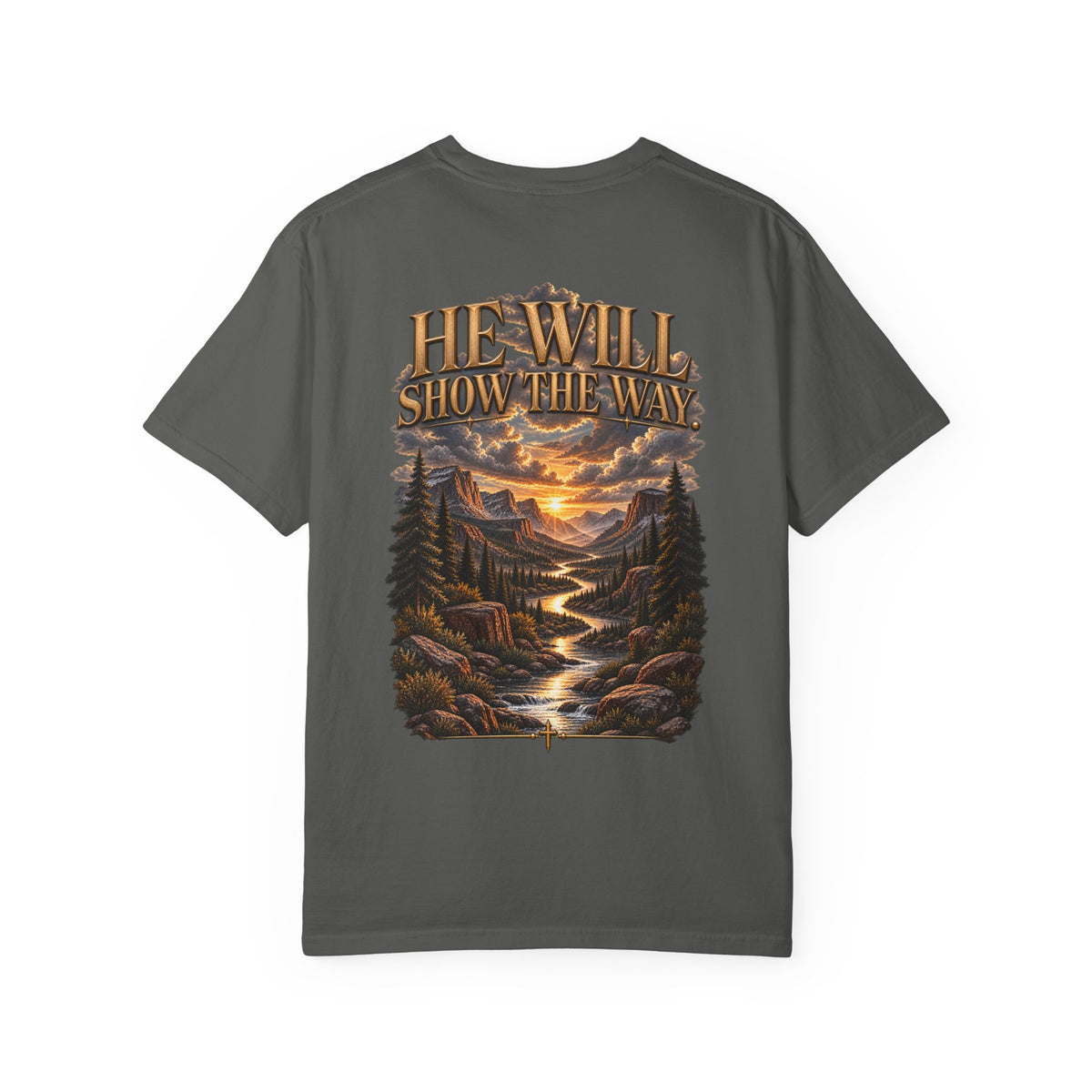 Psalm 23 Compass T-Shirt — "He Will Show The Way" Scenic Graphic Tee