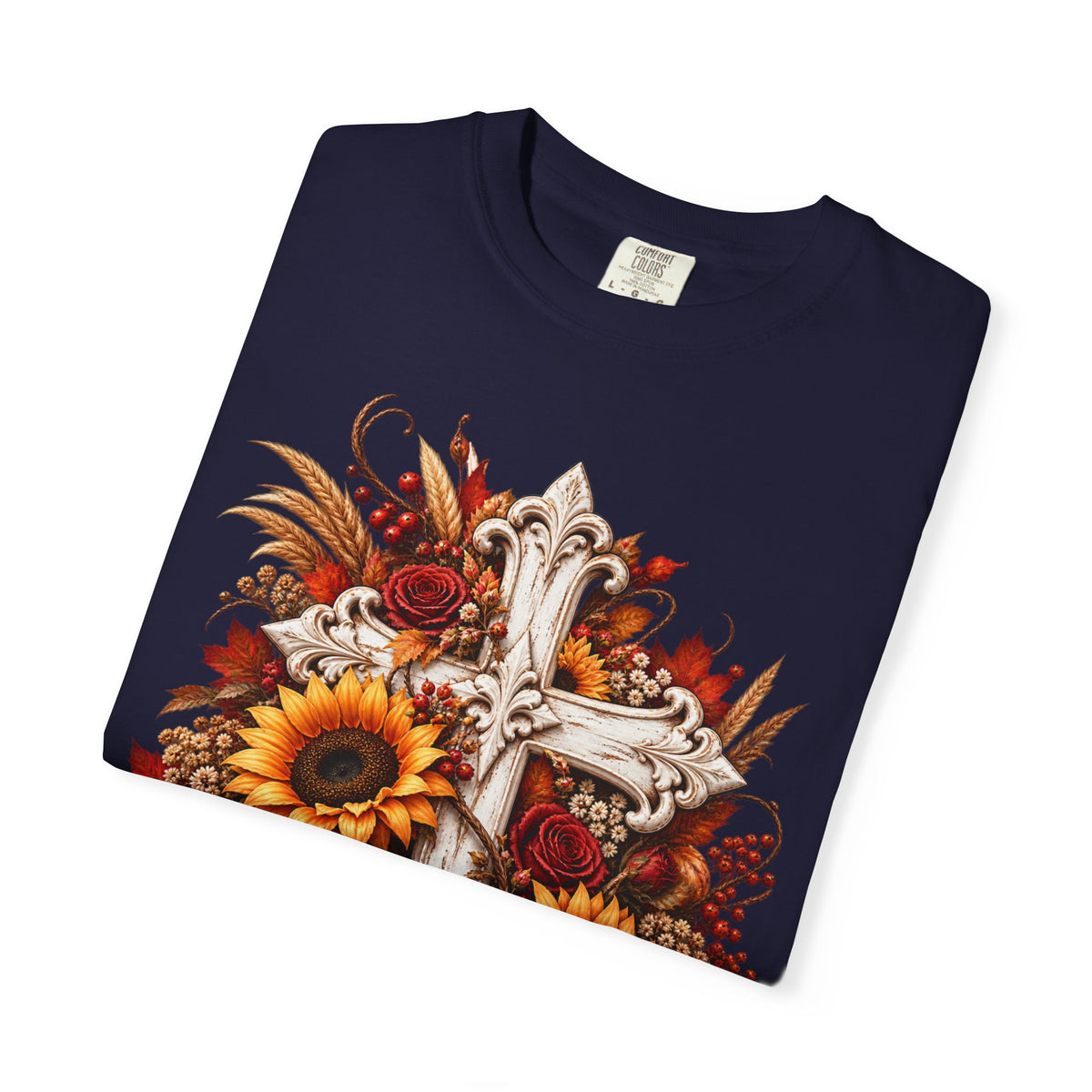 Autumn Harvest Cross and Sunflower T-Shirt