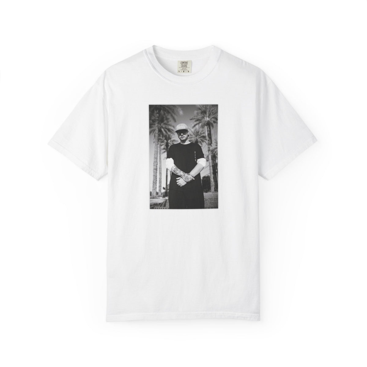 Graphic T‑Shirt — Black & White Palm Photo Tee