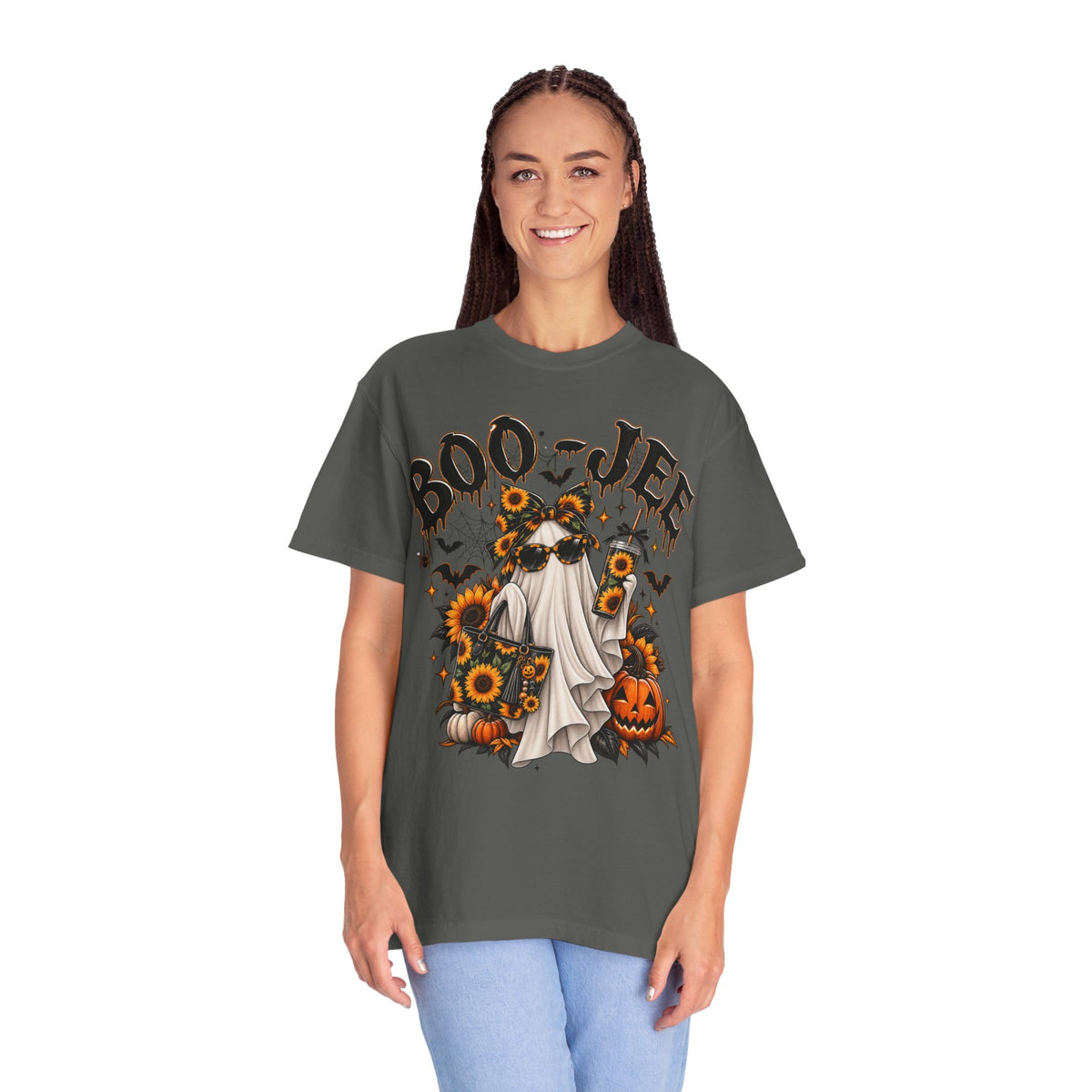Halloween 'Boo-Jee' Ghost Tee — Pumpkin & Sunflower Spooky Graphic T-Shirt