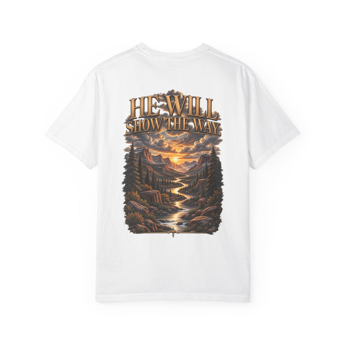 Psalm 23 Compass T-Shirt — "He Will Show The Way" Scenic Graphic Tee