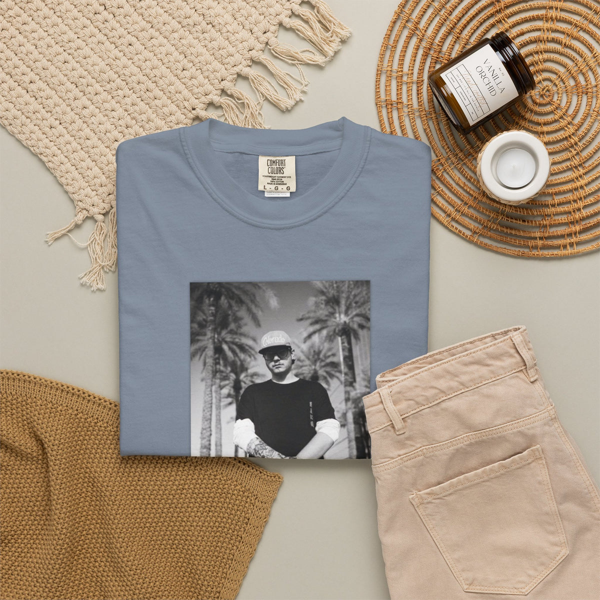 Graphic T‑Shirt — Black & White Palm Photo Tee
