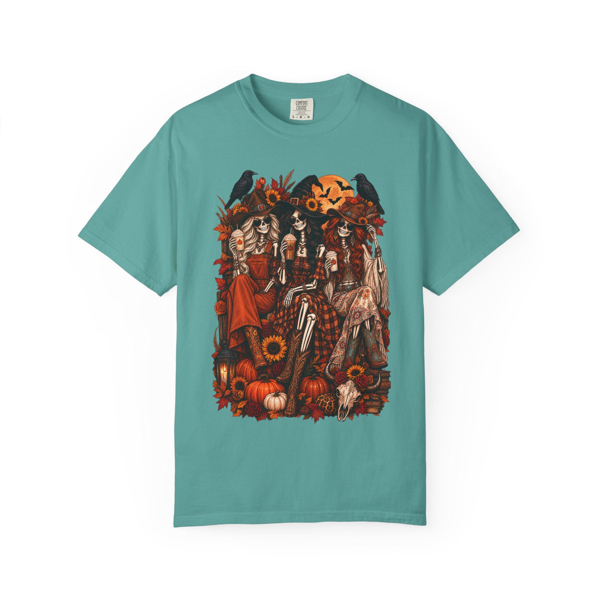 Autumn Witch Trio T-shirt | Halloween Pumpkin Sunflower Illustration