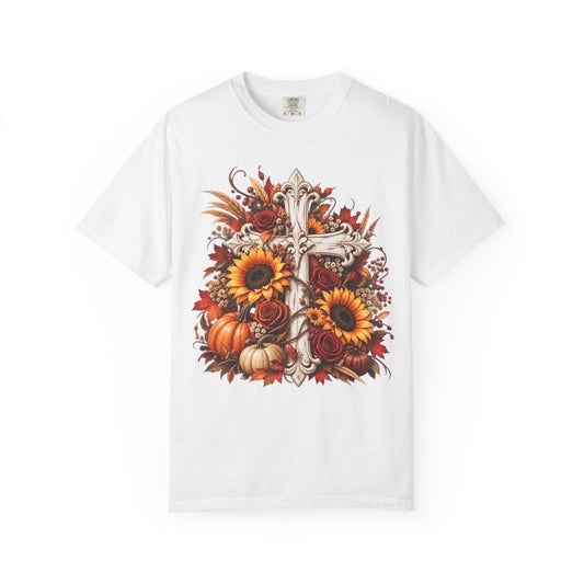 Autumn Harvest Cross and Sunflower T-Shirt