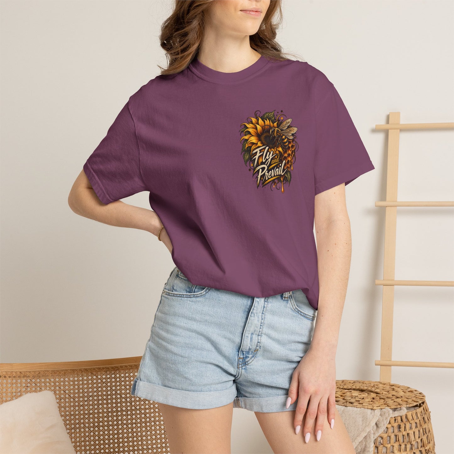Fly and Prevail Graphic T-Shirt — Sunflower & Bee Illustration