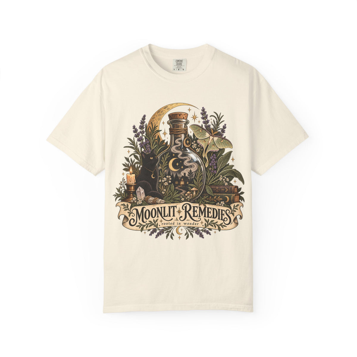 Moonlit Remedies T-Shirt — Vintage Apothecary Potion Graphic Tee