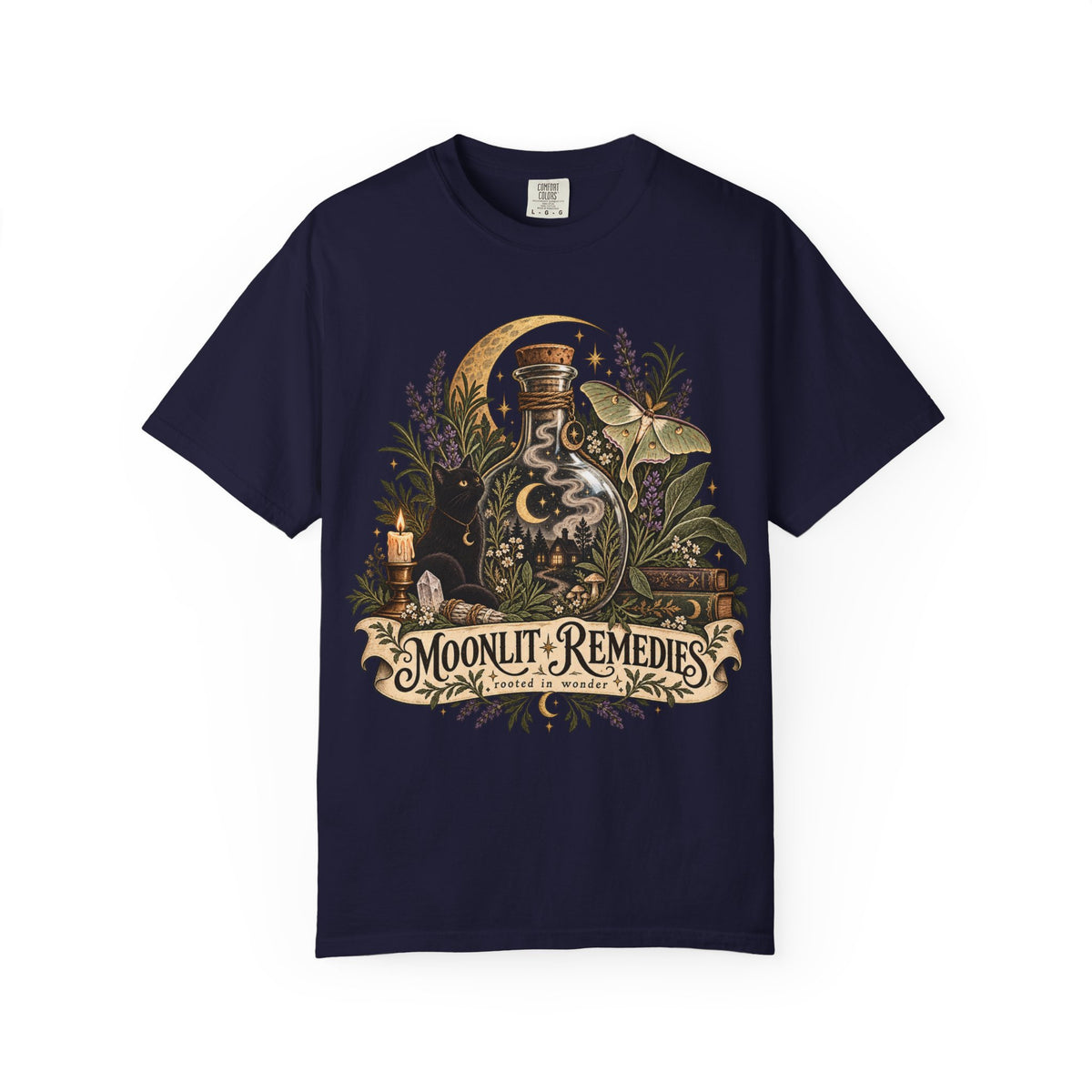 Moonlit Remedies T-Shirt — Vintage Apothecary Potion Graphic Tee