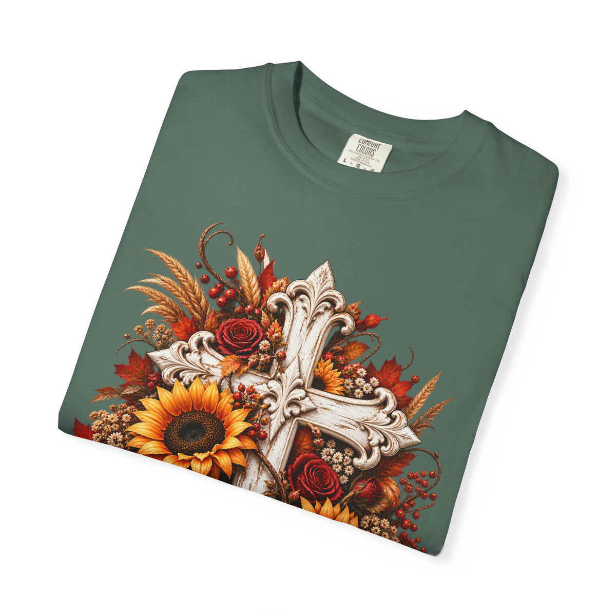 Autumn Harvest Cross and Sunflower T-Shirt