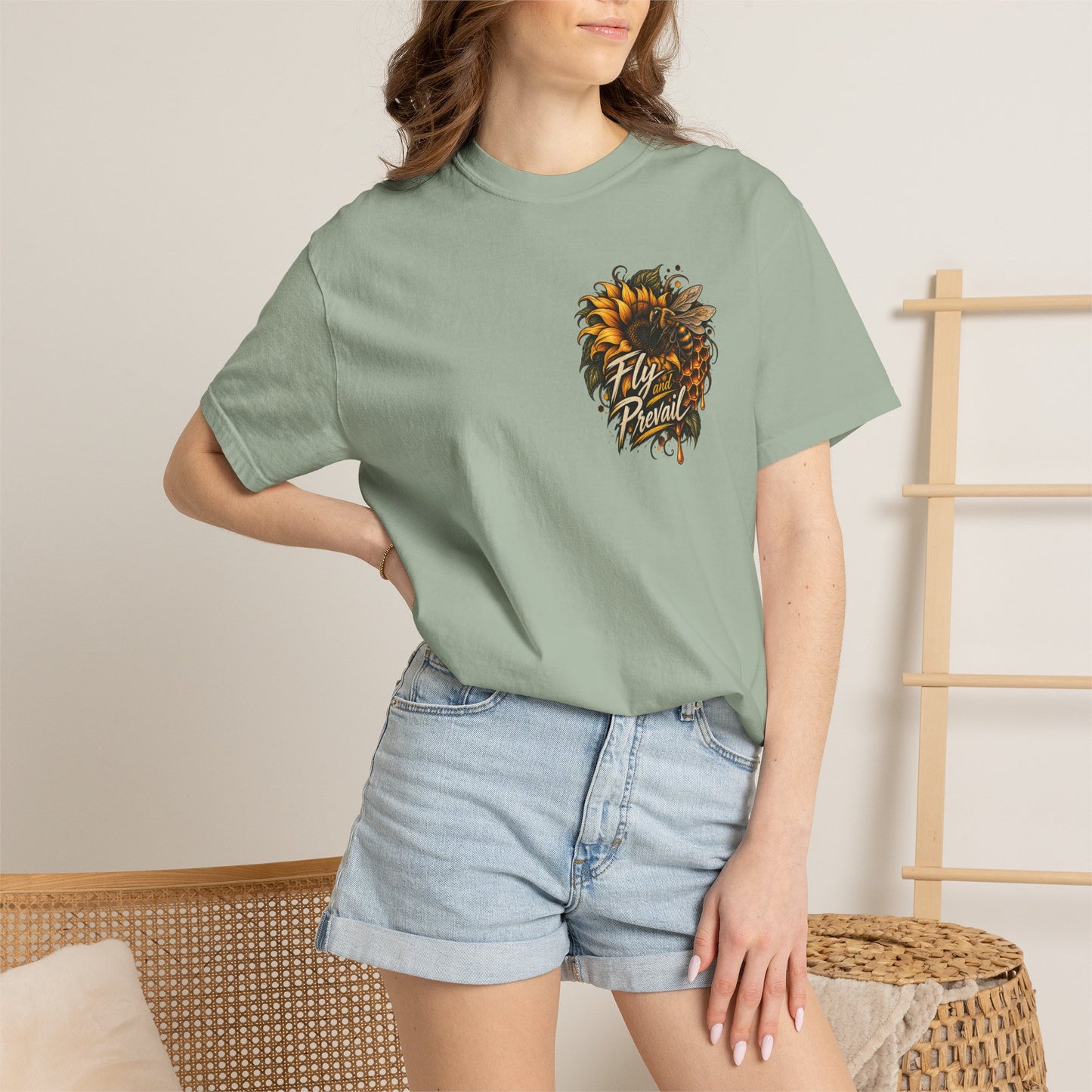 Fly and Prevail Graphic T-Shirt — Sunflower & Bee Illustration