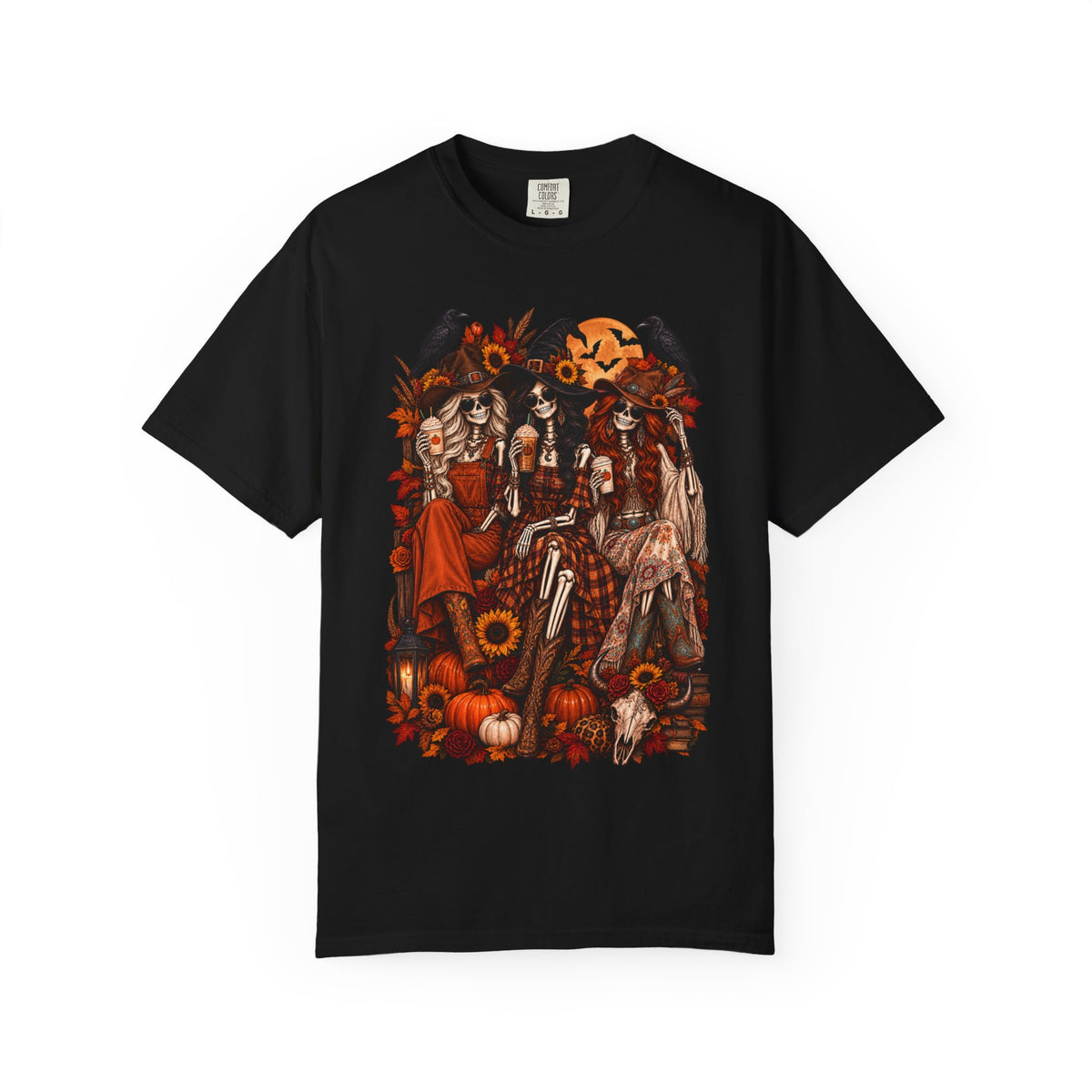 Autumn Witch Trio T-shirt | Halloween Pumpkin Sunflower Illustration