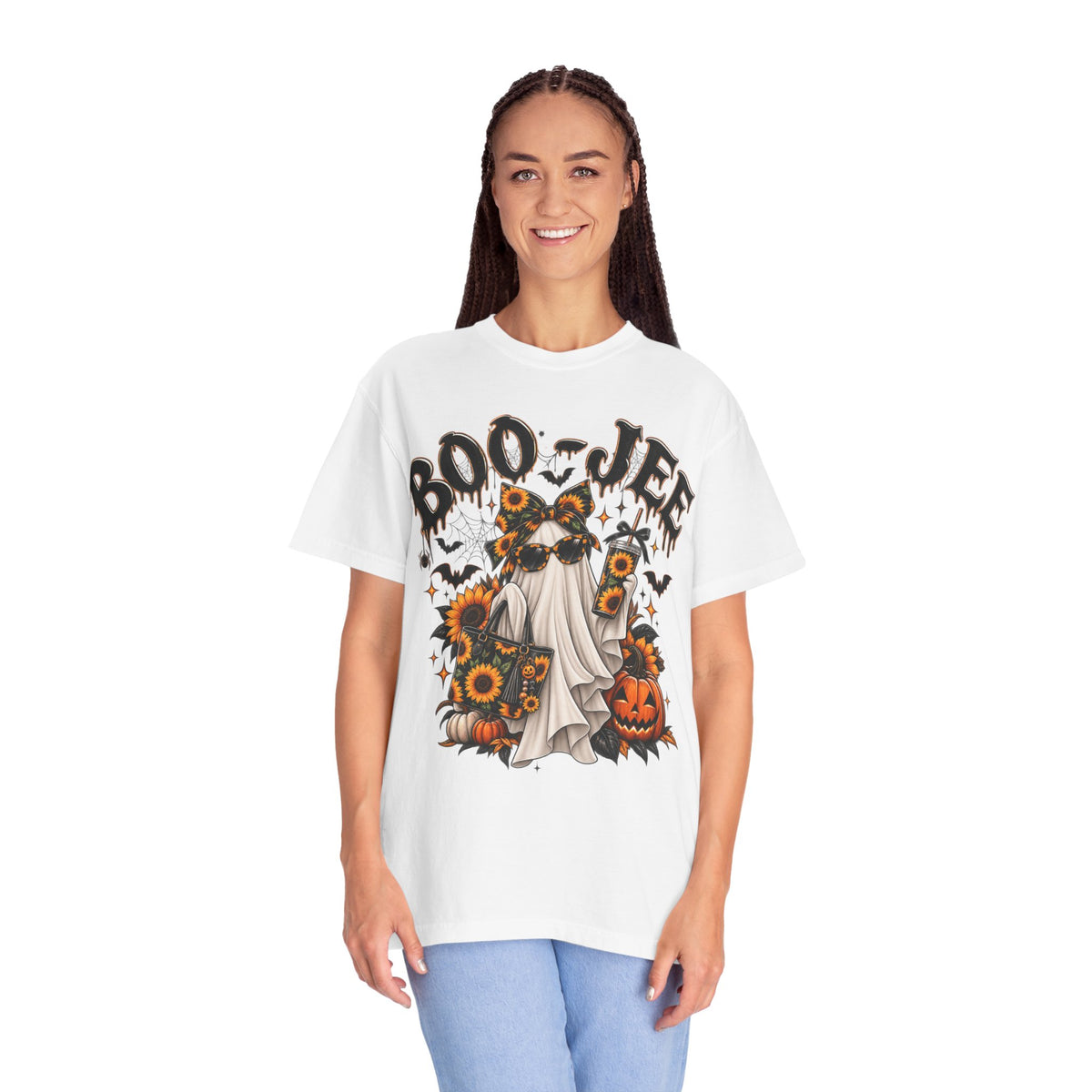 Halloween 'Boo-Jee' Ghost Tee — Pumpkin & Sunflower Spooky Graphic T-Shirt