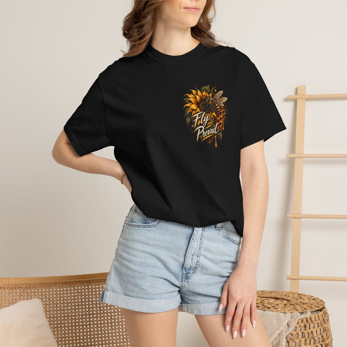 Fly and Prevail Graphic T-Shirt — Sunflower & Bee Illustration
