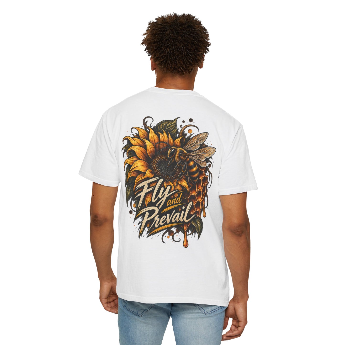 Fly and Prevail Graphic T-Shirt — Sunflower & Bee Illustration