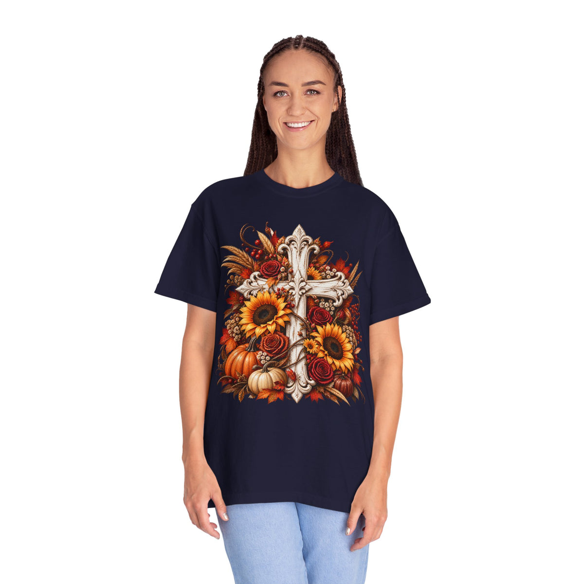 Autumn Harvest Cross and Sunflower T-Shirt
