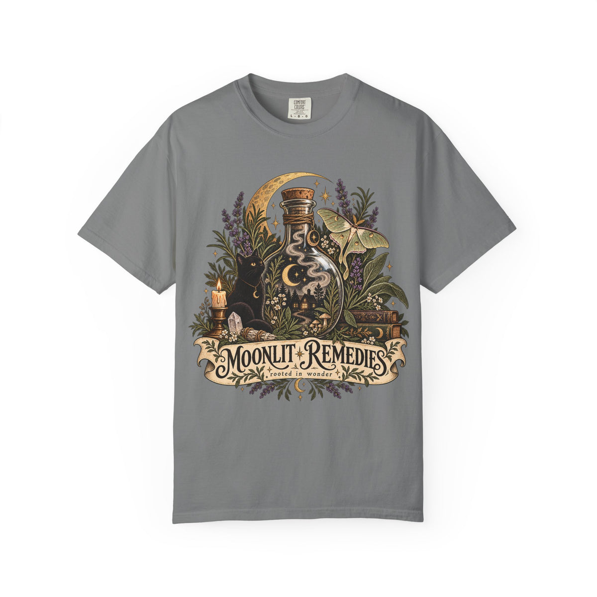 Moonlit Remedies T-Shirt — Vintage Apothecary Potion Graphic Tee
