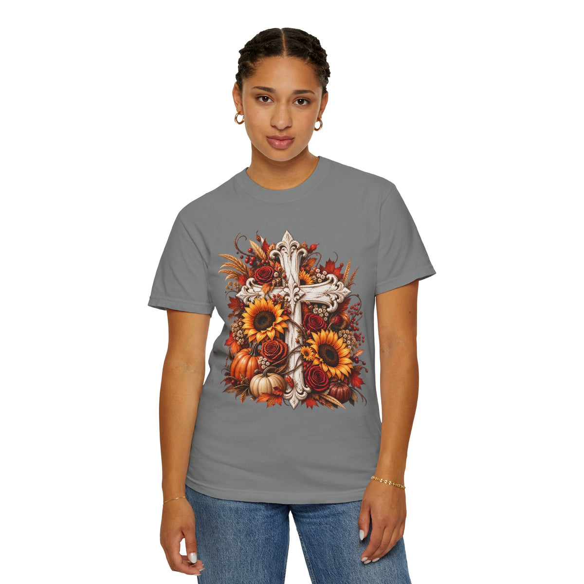 Autumn Harvest Cross and Sunflower T-Shirt