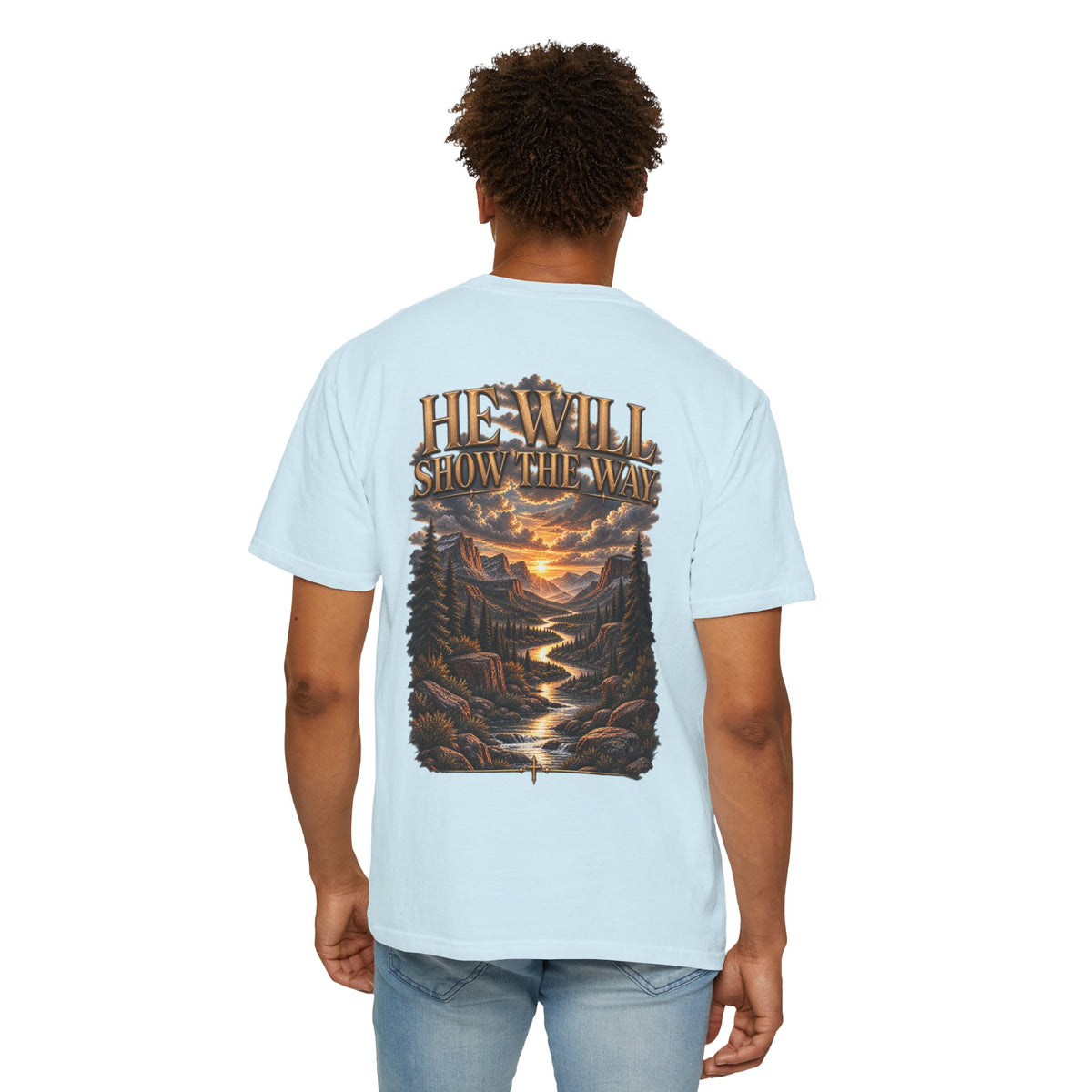 Psalm 23 Compass T-Shirt — "He Will Show The Way" Scenic Graphic Tee