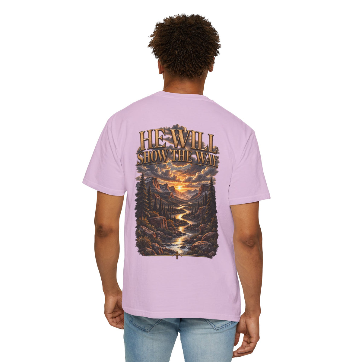 Psalm 23 Compass T-Shirt — "He Will Show The Way" Scenic Graphic Tee