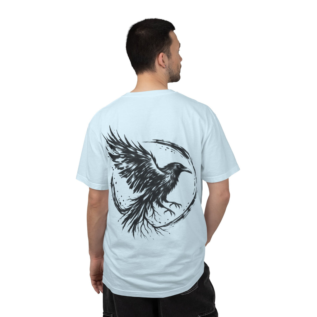 Black Raven Illustration T-shirt | Ink Circle Back Print