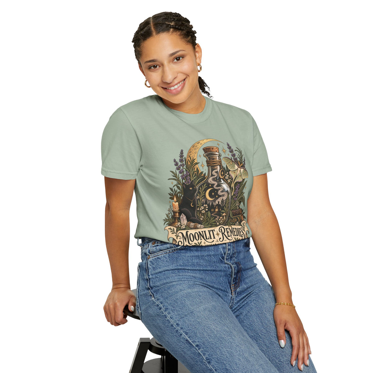 Moonlit Remedies T-Shirt — Vintage Apothecary Potion Graphic Tee