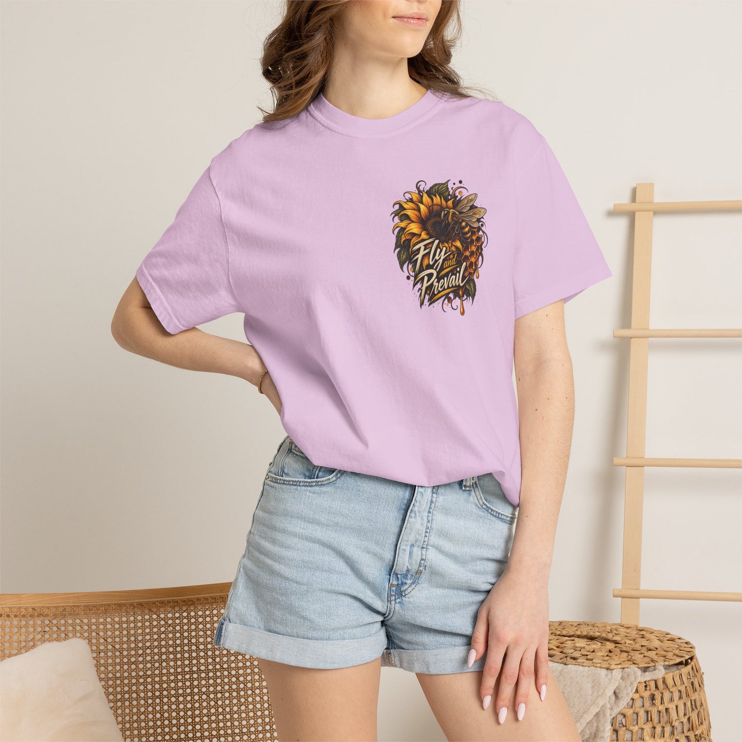 Fly and Prevail Graphic T-Shirt — Sunflower & Bee Illustration
