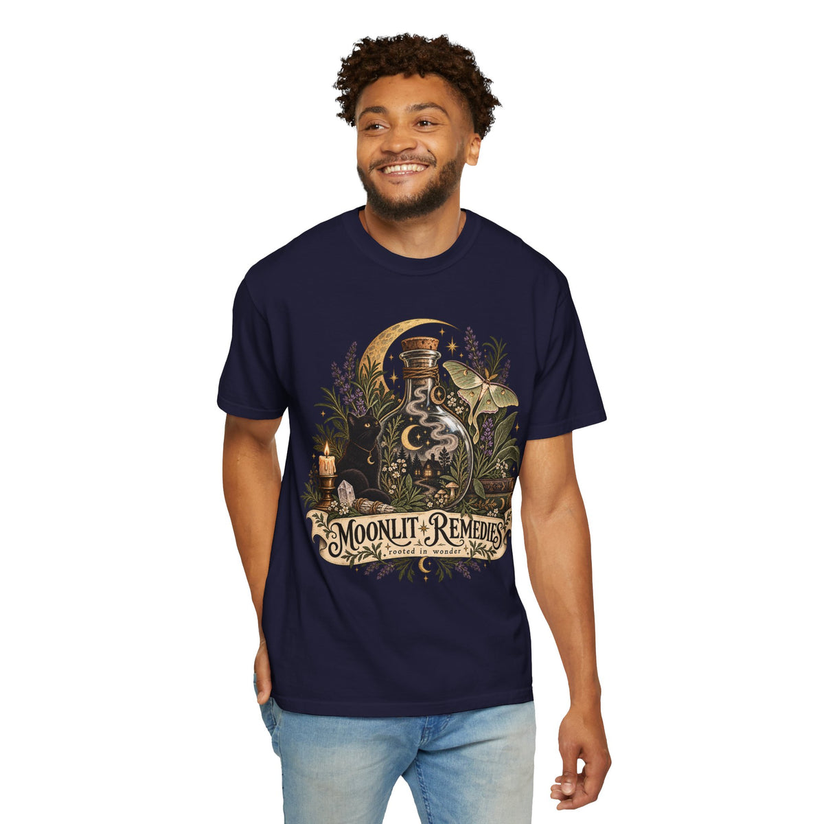 Moonlit Remedies T-Shirt — Vintage Apothecary Potion Graphic Tee