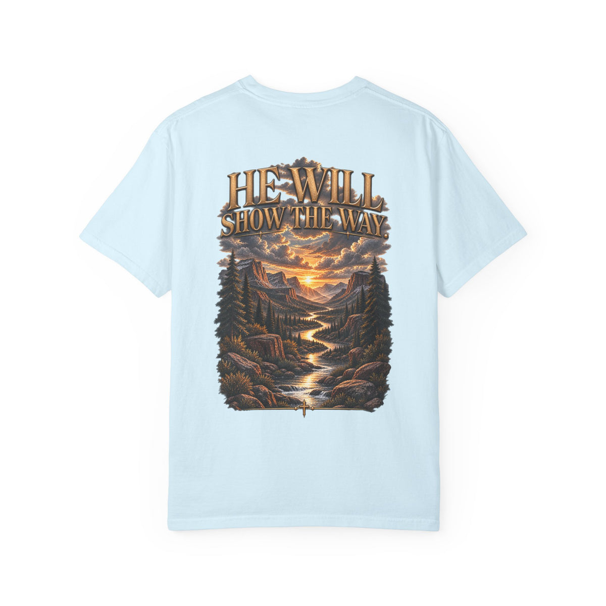 Psalm 23 Compass T-Shirt — "He Will Show The Way" Scenic Graphic Tee