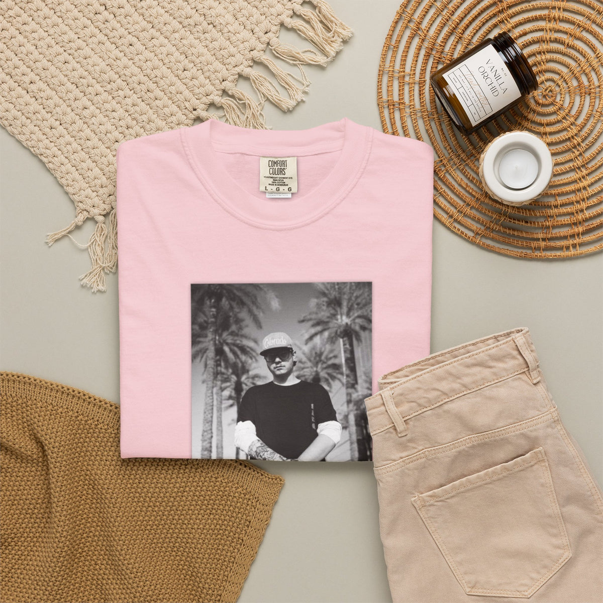 Graphic T‑Shirt — Black & White Palm Photo Tee