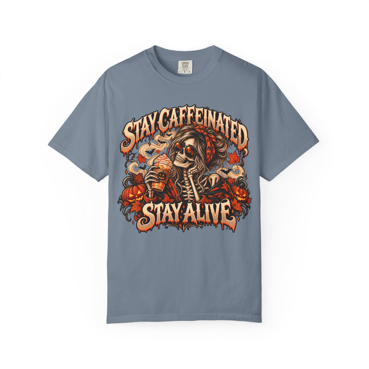 Stay Caffeinated Stay Alive Hers T-Shirt — Skeleton Coffee Graphic Tee