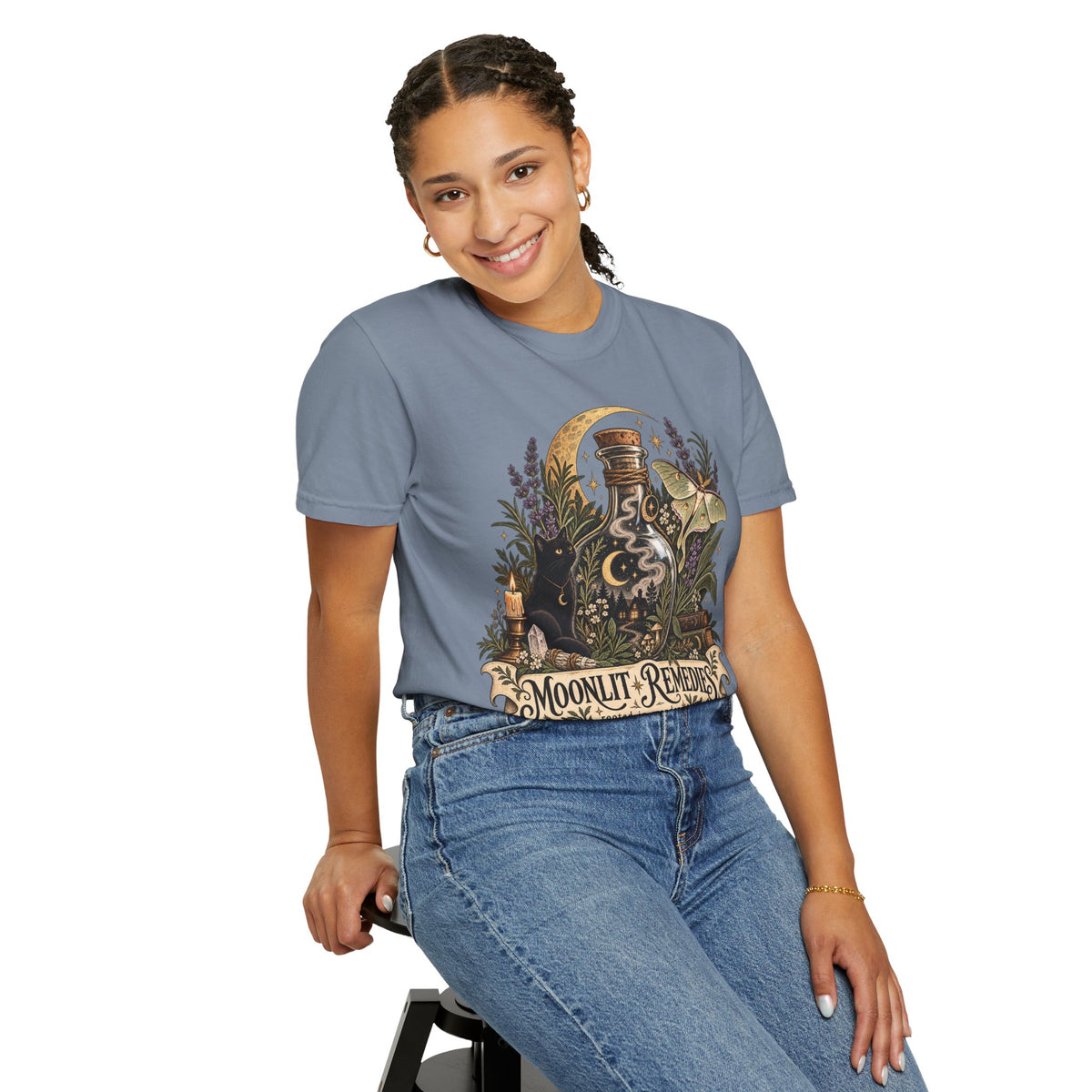 Moonlit Remedies T-Shirt — Vintage Apothecary Potion Graphic Tee